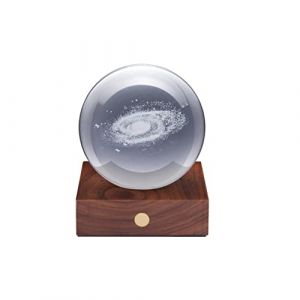 Gingko Cristal ambré 3D gravé au laser de qualité supérieure avec base en bois de noyer, lumières LED, bouton de contrôle tactile, 4 luminosités, chargement USB-C, emballé dans un coffret cadeau haut (PlumRetail, neuf)