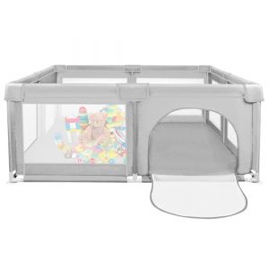 Parc B&eacute;b&eacute;, Parc de Jeux B&eacute;b&eacute; D&eacute;montable Lavable, Parc Centre d'activit&eacute;s pour Enfants avec 50 Balles Marine, Grand Parc Adapt&eacute; Int&eacute;rieur avec Grille de Protection (Gris Clair, 120x120x66cm) (hlang EU, neuf)