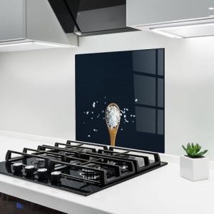 ARTHUB® Crédence de Cuisine en Verre 60x60 cm, Salt on Black | Protection Contre Les éclaboussures, Revêtement Mural en Carreaux, Plaque en Verre, Verre trempé, Aliments, Épices (ARTHUB - wall decor, neuf)