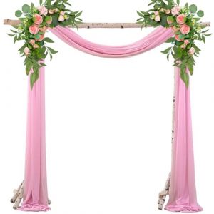BEELUKY Mariage Arche Tenture avec 22m Rubans Extérieur Mariage Rideau Tulle 75x800cm Arche Mariage Tenture Mariage Voilage Drapés pour Photographie Fête Mariage Cérémonie Rideau de Gaze Rose Clair (Signal of victory, neuf)