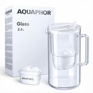 AQUAPHOR Carafe Filtrante en Verre avec 1 filtre MAXFOR+ 200 L - Capacit&eacute; 2,5 L (Blanc) (AQUAPHOR France, neuf)