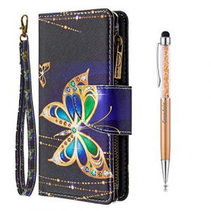 Grandoin Coque pour Huawei P Smart 2020, Peint Flip Cover &Eacute;tui Fermeture &eacute;clair Portefeuille Housse en PU Cuir avec TPU Silicone Souple [9 Fente de Carte] [Fermeture Magn&eacute;tique] (Grand Papillon) (Grandoin FR Store, neuf)
