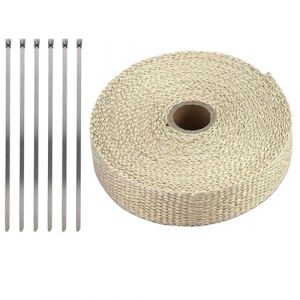 LKRXW Bande Thermique &Eacute;chappement Fibre de Verre Ruban Collecteur d'&eacute;chappement de Moto Tuyeau Isolant Thermique Protection Voiture Isolante Beige 2,5CM X 10M avec 6 Attaches (LKRXW, neuf)