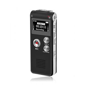 Fikyra 16GB Digital Voice Recorder (Dictaphone), USB Rechargeable et 30 Heures d'enregistrement, Lecteur Audio numérique et MP3, pour Les réunions/entretiens/conférences/Classes (Noir) (Hosl, neuf)