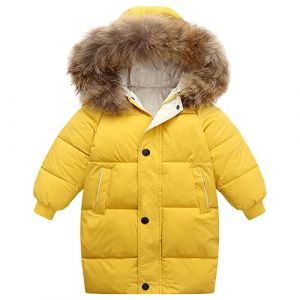amropi Garçon Fille Manteau Parka Epaisse Veste à Capuche en Fourrure Chaud Hiver Blouson Jaune, 5-6 Ans (YunBao Footwear Trade, neuf)
