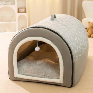 Mozzeilee Niche pour chien 2 en 1, grande grotte pour animaux de compagnie, niche pliable et apaisante avec coussin doux et chaud, lit igloo amovible lavable pour chiens et chats, antidérapant (M: 50 (yuan ying MAYY, neuf)