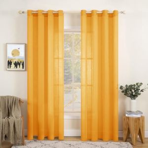 MIULEE Lot de 2 Rideaux Voilages de Fenêtre Lin Imitation Transparents Décorative à Oeillet Voile de Fenêtre Draperie Intérieur Elegant Vintage pour Chmabre Salon Bureau 140X260CM (L X H) Jaune (MIULEE HOME, neuf)