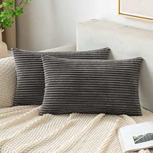 EMEMA Decorative Housse de Coussin en Velours Côtelé Canapé Taie d'oreiller Douce pour Maison Salon Chambre Lit Clic Clac 40x60 cm Lot de 2 Gris-foncé (EMEMA HOME, neuf)