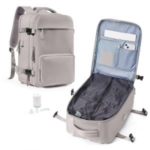 wassdins Sac à Dos sous Vide avec Pompe, Voyage Cabine Avion Ryanair Cabine 40x20x25, Sac à Dos Compression sous Vide Poche Antivol, Porte Gourde, Femme & Homme (Wassdins   Store, neuf)
