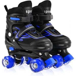 DUZSKJ Patins &agrave; Roulettes R&eacute;glables pour Enfants, Gar&ccedil;ons et Filles, Petits et Grands, D&eacute;butants (Noir et Bleu, S) (SZHZS, neuf)