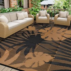 Homcomodar Grand Tapis d'extérieur Réversible 270x365cm Noir Gazon Tapis en Paille Plastique Tapis de Camping Résistant aux UV Imperméable pour Pique-Nique Balcon Plage Terrasse (Borlans, neuf)