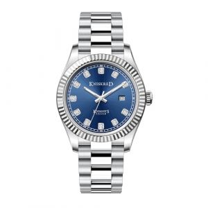 KNISKRED Montre Classique pour Homme avec Bracelet en Acier Inoxydable Massif et Calendrier Montre de C&eacute;r&eacute;monie pour Homme R&eacute;sistante &agrave; l'eau (Argent&eacute; Bleu) (KNISKRED, neuf)