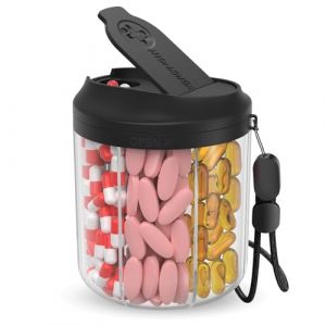 Hionxmga Pilulier avec 7 grands compartiments, organiseur de pilulier pour voyage, organisateur de compléments avec design anti-mélange, pilulier sans BPA avec 20 étiquettes, noir (WULIUJIE, neuf)