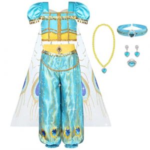 AUYAO Deguisement de Princesse Jasmine Fille, Robe de Princesse Jasmine pour Enfant Fille, Costume de Princesse, Robe de Soir&eacute;e Fille, D&eacute;guisement Halloween Anniversaire V&ecirc;tements Carnaval Cosplay (Yadark, neuf)