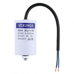 VEXUNGA CBB60 Condensateur Demarrage Moteur 20uF 450V 45x70MM Condensateurs de Démarrage 20 MFD 450 Volt Câble M8 20 µF 50/60Hz pour Pompe Piscine (VEXUNGA-FR, neuf)