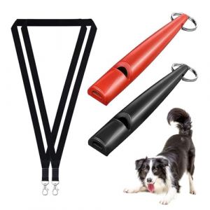 FANNAS Sifflet pour Chien, 2 sifflet Chien Rappel, Sifflet Ultrason Chien avec Sangle de Sifflet, Sifflet de Dressage à Fréquence Normalisée RéGlable Professionnels pour éducation Chiens, Noir/Rouge (FENGCHUANGI, neuf)
