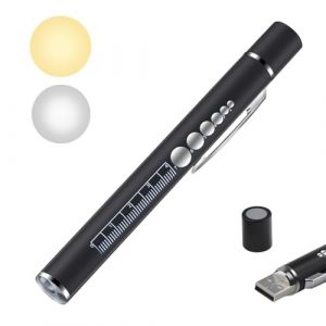 Penriter Stylo Infirmiere avec Deux Modes D'éclairage, USB Rechargeable LED Stylo Lumière Médicale, 5000K CRI85+, Mini Lampe de Diagnostic avec Clip, calibre de pupilles et Règle pour Médecins (YiShengQing, neuf)
