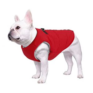 Geyecete Manteau d'hiver pour Chien en Coton rembourré,Vêtements Doudoune pour Chien Français Bouledogue,Gilet Veste avec Trous de Harnais pour Bouledogue/Anglais Bouledogue-Rouge-M (PetHuiy, neuf)