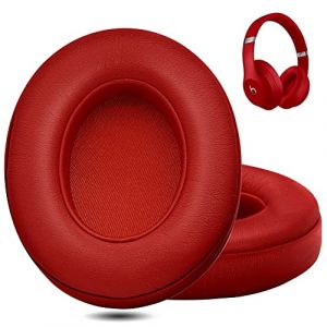 Coussinets de rechange professionnels pour casque Beats Studio 2 & 3 (B0501, B0500) Filaire et sans fil | Ne convient pas aux Beats Solo, mousse am&eacute;lior&eacute;e, cuir synth&eacute;tique luxueux (rouge) (qikaideshengEU, neuf)