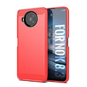 SCL Coque pour Nokia 8.3 Coque pour Nokia 8.3 Coque, Texture en Fibre de Carbone Bross&eacute;e, Technologie Anti-Rayures et D'absorption de Chocs - Rouge (Filber-FR, neuf)