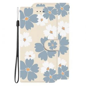 Etui Housse pour Google Pixel 8a Flip Wallet Cuir Portefeuille Pochette &Eacute;tuis &agrave; Rabat Folio Housse Coque de Protection Antichoc Portefeuille Etui Flip Folio Case,Bleu et Blanc Fleur (Bolong, neuf)