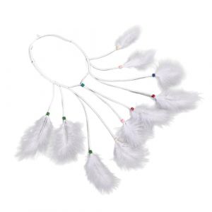 Whakano Bandeau &agrave; plumes, style boh&egrave;me, avec pompon en plumes, bijou de t&ecirc;te tribal, d&eacute;coration d'Halloween, pour festival, carnaval, cosplay, performance, bijou de cheveux pour femme, blanc (Whakano, neuf)