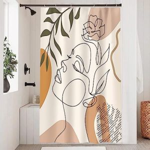 Uiiooazy Rideau Douche Anti Moisissure, Rideau de Douche Orange 120x180cm Visage Abstrait Femme Rideaux de Baignoire Tissu Lavable Imperméable Polyester Rideaux Salle de Bain avec 8 Crochets (dongguibinjingpinxiaodianpu, neuf)