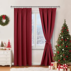 JIUZHEN Rideaux Occultants Galon Fronceur pour Rail Lot de 2 Rideau Isolant Thermique Anti UV Double Rideaux Decoration Bloquer Lumiere pour Salon Chambre 140x245cm(LxH) Rouge (JIUZHEN, neuf)
