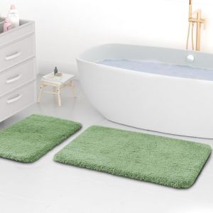 wyewye Tapis de bain en microfibre, tapis de bain super &eacute;pais de 2 cm, tapis de salle de bain super absorbants 50x80cm et 40x60cm, vert clair (Always outstanding with you, neuf)