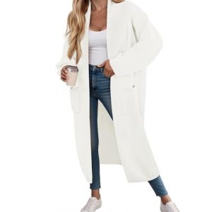Fisoew Cardigan long pour femme - Manches longues - Manteau en tricot surdimensionn&eacute; - Ouvert sur le devant - Veste avec poches., Blanc., M (Eurivi, neuf)