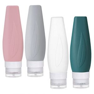 SMASOLO Set de Flacons de Voyage Silicone Étanches et Rechargeables Bouteilles Cosmétiques Portables pour Lotions Shampooings et Produits Toilette avec Étiquettes Kit Trousse pour Avion (SEASOON, neuf)