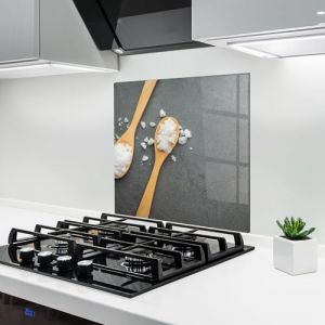 ARTHUB&reg; Cr&eacute;dence de Cuisine en Verre 60x60 cm, Salt Wooden Spoon | Protection Contre Les &eacute;claboussures, Rev&ecirc;tement Mural en Carreaux, Plaque en Verre, Verre tremp&eacute;, Aliments, &Eacute;pices (ARTHUB - wall decor, neuf)