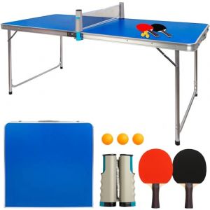 DEVESSPORT Pack Mini Table de Ping Pong Pliable | Table de Camping et Ping Pong pour Intérieur et Extérieur | 120x60x70 cm | Inclut 2 Raquettes, 3 Balles et Filet Amovible (DEVESSPORT, neuf)