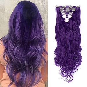 SEGO Extension à Clip Cheveux Elastique Bouclé Ondulé 8 Pcs 18 Clips - Rajout Clips Cheveux Frisé Extension Cheveux a Clip pas Cher - 60 cm Violet Vif (Shiny Collection-88, neuf)