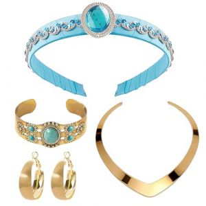 Kuvarix Accessoires Costume de Princesse Jasmine, 4 Pi&egrave;ces Deguisement Jasmine Fille avec Bandeau Boucles d'oreilles Collier Bracelet Princesse Arabe Dress up Accessoires Carnaval Cosplay Th&egrave;me (Ladenash O&Uuml;, neuf)