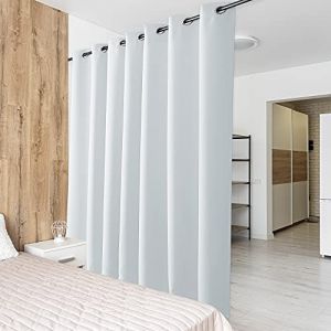 Pony Dance Rideau Separation de Piece - Rideaux Occultants Blanc 1 Pi&egrave;ce de Rideau Isolation Thermique &agrave; Oeillets Lumineux Bloquer pour Maison Chambre Salon, L 254 cm sur H 210, Gris Blanc (RYB HOME EU, neuf)