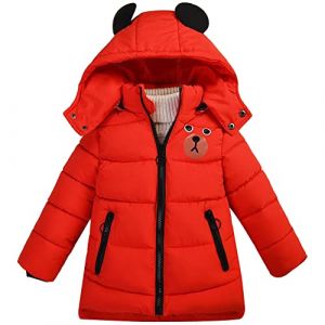 SXSHUN Manteau Enfant Garçon Mignon Doudoune avec Capuche de Lapin Chaud Blouson Automne Hiver Matelassé Veste Motif Ours, 2 ans, Rouge (SXSHUN-EU, neuf)