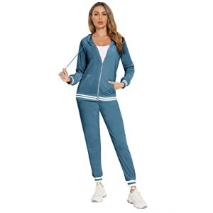 Surv&ecirc;tement Ensemble Velours Femme &agrave; Capuche Zipp&eacute;s Sportswear en Velours Sweat &agrave; Manche Longue Pantalon pour Jogging Tennis Gym Yoga V&ecirc;tements de Fitness Bleu Jean XXL (Enjyam, neuf)