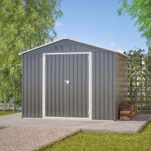 Abri de Jardin en métal 229,4 x 180 x 191 cm, Design spacieux avec Portes Pliantes, Anthracite, abri de Jardin en métal pour Outils de Jardin, Gris, 8x6 FT (ALINLINQI, neuf)