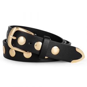 LEACOOLKEY Ceinture en cuir pour femme - Pour jeans - Ceinture punk clout&eacute;e avec rivets, a-noir, XXL Fit Taille Gr&ouml;&szlig;e 113-122cm(140cm) (LEACOOLKEY, neuf)