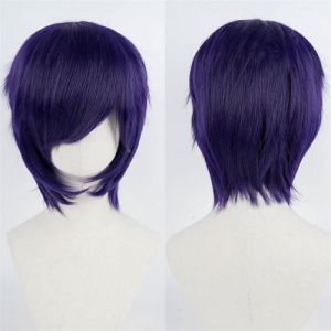 Perruque Bang universelle de 30 cm/11,8 pouces, perruque de cheveux courts superposés for Cosplay, usage quotidien, style de fête(Dark purple) (LEDUODUO, neuf)