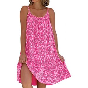 GRMLRPT Robe de Plage Femme Robe Fleurie Bohème Bretelles Spaghetti sans Manche Casual Ete Femme Mi-Longue Robe Col Rond Chic(Rose,M) (HEERDE-EU, neuf)