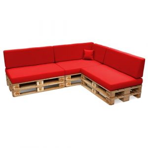 POKAR Set de 8 Coussins pour Palettes Euro Imperméable: 3X Assise 120x80cm + 3X Dossier 120x40cm + 1x Dossier 60x40cm + 1x Coussin 40x40cm, Canapé de Jardin, sans Palette, Rouge (EURAKOP-FR, neuf)