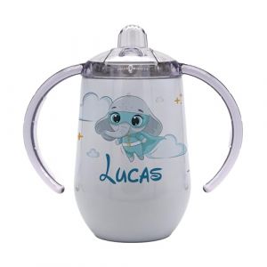 Marquage Unique Tasse d'Apprentissage Personnalisable pour Bébé, Gobelet avec Double Poignée, Motif Éléphant Super-héros - Gobelet bébé personnalisé (MARQUAGE UNIQUE, neuf)
