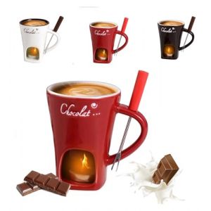 DengFen Tasse &agrave; fondue au chocolat, service &agrave; fondue en c&eacute;ramique avec fourchette, tasse &agrave; fondre le fromage, tasse chauffante au beurre, casserole chauffante avec bougie chauffe-plat, convient pour (AngloCrate, neuf)