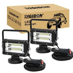 RIGIDON 2 Pcs 13 cm 5 pouces 72W feux de travail aimanté, phare de travail led carré, 12V 24V lampe de travail led avec base magnétique, led floodlights pour offroad Voiture camions SUV 4x4 tracteur (Sanyue-EU, neuf)