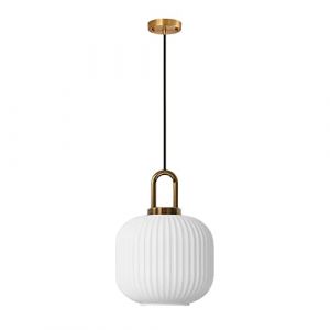 ZTTECH Suspension en verre blanc avec abat-jour en verre nervuré et finition bronze, plafonnier rétro moderne (200mm) (YiChangXiongYingDianZiShangWuYouXianGongSi, neuf)