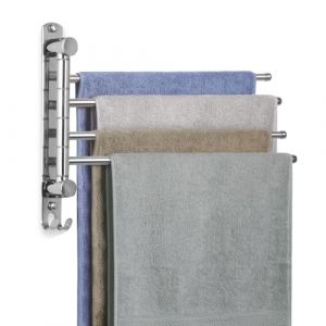 JSVER Porte Serviette Murale Salle de Bain,Porte Serviette 180°Rotatives en Acier Inoxydable 4 Barre Pivotante,Gain de Place pour Salle de Bain Cuisine Lavabo-Argent(40CM) (JsverDirect, neuf)