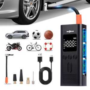 Compresseur &agrave; Air Portatif 6000mAh Gonfleur Pneus Voiture sans Fil 150PSI Mini Pompe avec Lumi&egrave;re LED Affichage Num&eacute;rique et Port C USB Electrique Compresseur pour Voiture, Moto, V&eacute;lo, Balle (HRCX-EU, neuf)