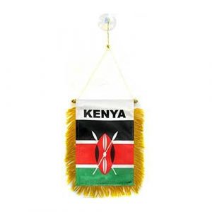 AZ FLAG - Fanion Kenya Pour Décoration Voiture Avec Ventouse et Franges Dorées - Mini Drapeau Kenyan - 13x10 cm (AZ-FLAG, neuf)